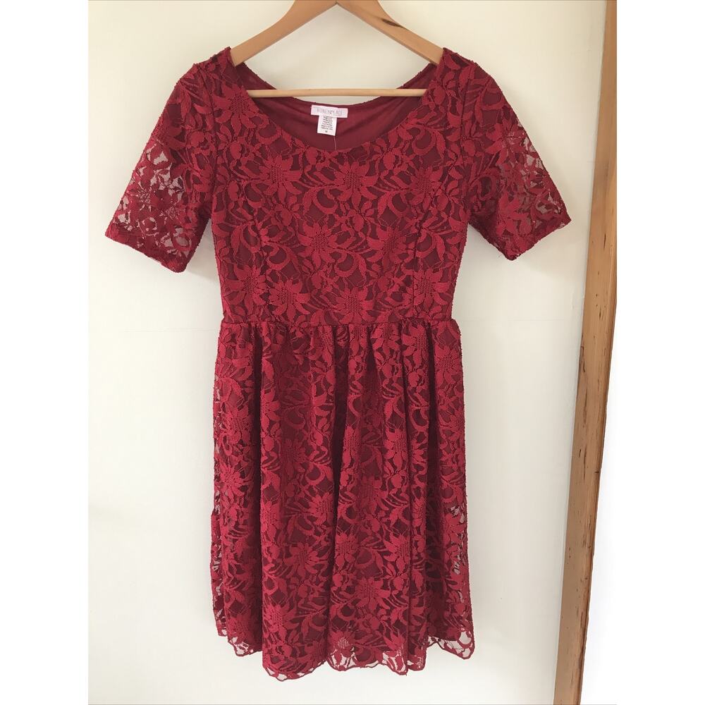 Honey & Lace California Apparel Red Fancy Empire Formal Fit Flare Dress M 34"